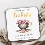 Rosa Guld Blommigt Tekopp Möhippan  Tea Party Underlägg Papper Kvadrat<br><div class="desc">Royal Rosa Teal Guld Blommigt Tekopp Theme Collection. - Det är ett vattenfärgstryck för royal av elegant Illustration av mjuk teal-Guld med tekopp, burgundblommor rosa för ditt te perfekt. Det är mycket enkelt att anpassa, med dina personuppgifter. Om du behöver någon annan matchande produkt eller anpassning kan du skicka ett...</div>