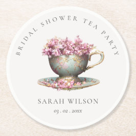 Rosa Guld Blommigt Tekopp Möhippan Tea Party Underlägg Papper Rund