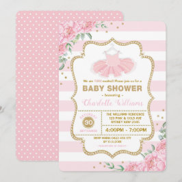 Rosa Guld Blommigt Tutu Ballerina Girl Baby Shower Inbjudningar
