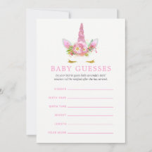 Rosa & Guld Blommigt Unicorn Girl Baby Guesses