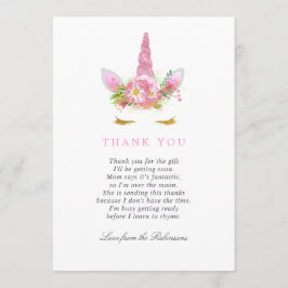 Rosa & Guld Blommigt Unicorn Girl Baby Shower Tack