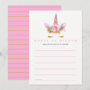 Rosa & Guld Blommigt Unicorn Girl Shower Advice Inbjudningar