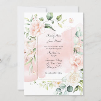  Rosa Guld Blommigt Watercolor Ro Bröllop Inbjudningar