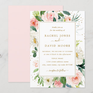 Rosa  Guld Blommigt Watercolor Wedding bjudande in Inbjudningar