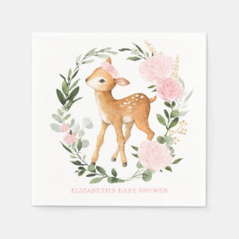 Rosa Guld Blommigt Woodland Hjort Fawn Baby Shower Pappersservett