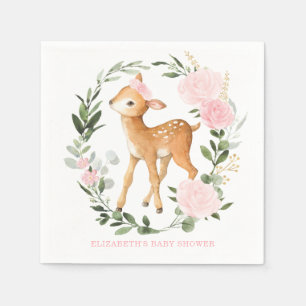 Rosa Guld Blommigt Woodland Hjort Fawn Baby Shower Pappersservett