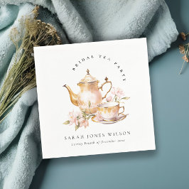 Rosa guld blomster Teaservis Bröllopsdusch Tesälls Pappersservett