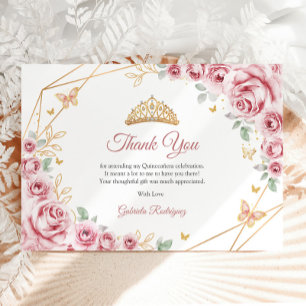 Rosa guld blomsterljust Quinceanera Tack Kort