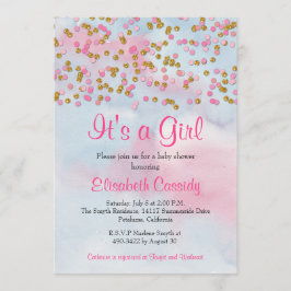 Rosa Guld & Blue Glitter Sprinkle Baby Shower Inbjudningar
