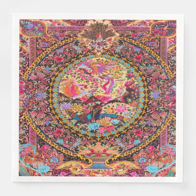 Rosa Guld Blue Persian Blommigt Peacock Decoupage Pappersservett (Framsida)