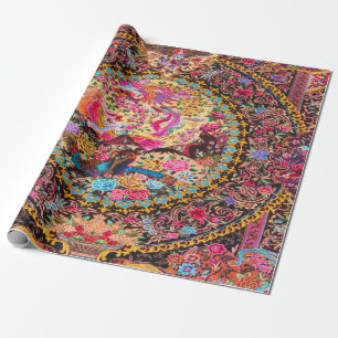 Rosa Guld Blue Persian Blommigt Peacock Decoupage Presentpapper
