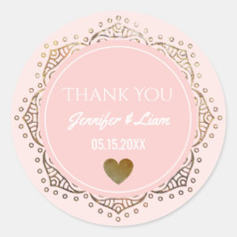 Rosa Guld Boho Bröllop Heart-Tack till förmån för Runt Klistermärke