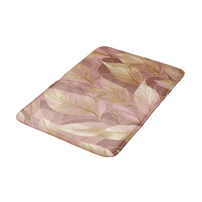  Rosa Guld Boho Modern Löv Collection Badrumsmatta (Vinklad)