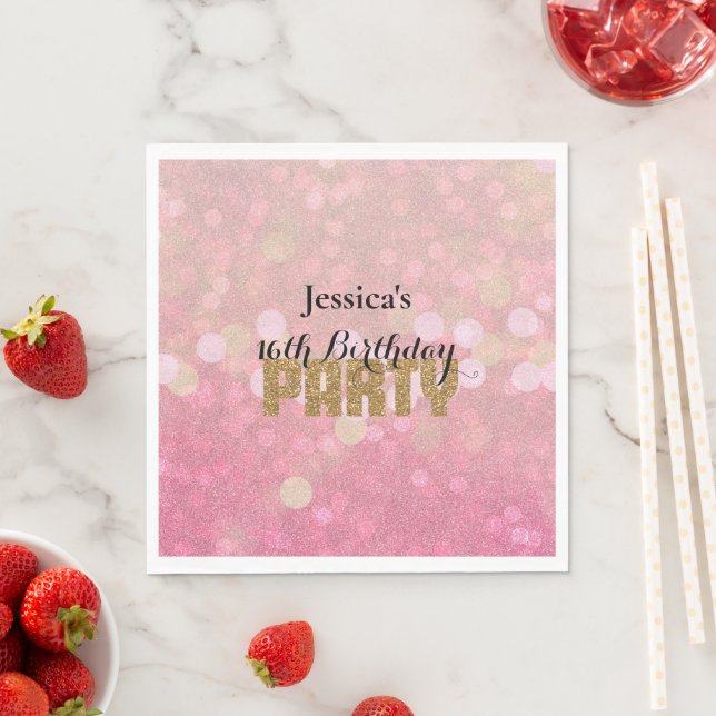 Rosa Guld Bokeh Glitter Födelsedag Pappersservett (Insitu)