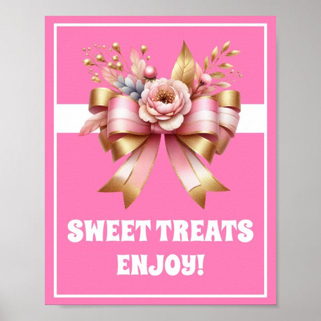 Rosa Guld Bow Sweet Treats Birthday-tecken Poster (Framsidan)