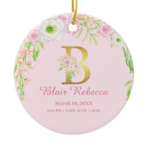 Rosa & Guld Brev ’B’ Blommigt Monogram Birdstat