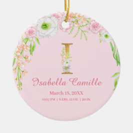 Rosa & Guld Brev I Blommigt Monogram Birdstat Julgransprydnad Keramik