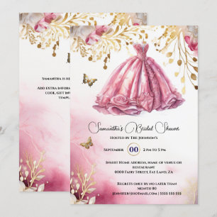 Rosa guld bride to be ballgown lyxklänning blommig inbjudningar