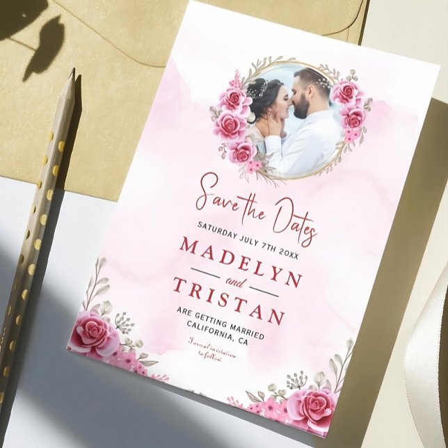 Rosa Guld, Bröllop i den minimalistiska Blommigten Spara Datumet (Skapare uppladdad)