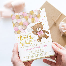 Rosa Guld Brown Nalle Girl Baby Shower Inbjudningar