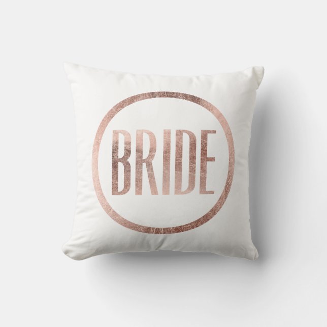 Rosa guld- brudtypografi för chic Faux Kudde (Framsida)