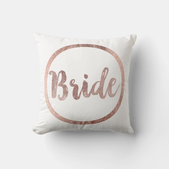 Rosa guld- brudtypografi för elegant chic Faux Kudde (Framsida)