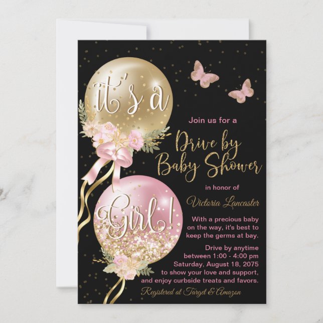 Rosa Guld Bubblor Butterflies Covid Baby Shower Inbjudningar (Framsida)