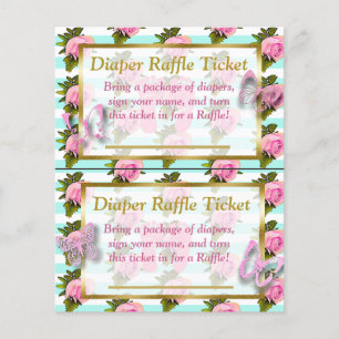 Rosa & Guld Butterfly Baby Shower Diaper Raffle Flygblad