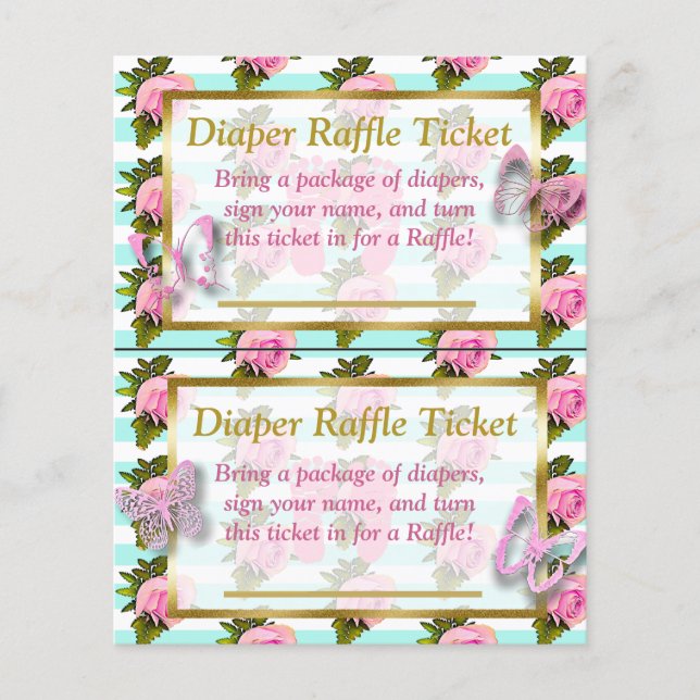 Rosa & Guld Butterfly Baby Shower Diaper Raffle Flygblad (Framsidan)