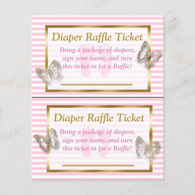 Rosa & Guld Butterfly Baby Shower Diaper Raffle Flygblad (Framsidan)