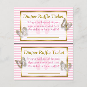 Rosa & Guld Butterfly Baby Shower Diaper Raffle Flygblad