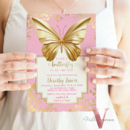  Rosa Guld Butterfly Baby Shower Inbjudningar