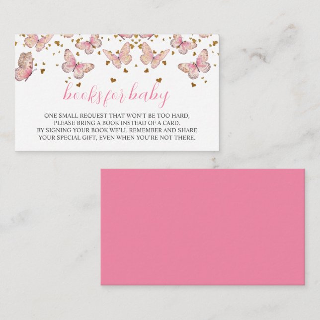 Rosa & Guld Butterfly | Bokar för Baby Infoga Tilläggskort (Fram/baksida)