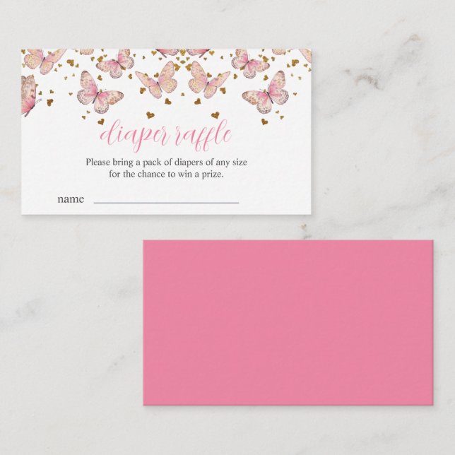 Rosa & Guld Butterfly | Diaper Raffle Insert Tilläggskort (Fram/baksida)