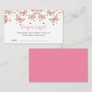 Rosa & Guld Butterfly   Diaper Raffle Insert Tilläggskort