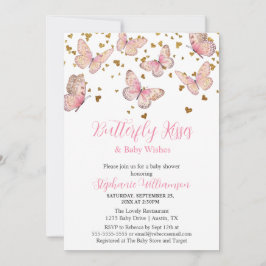 Rosa & Guld Butterfly Kisses Baby Shower Inbjudningar
