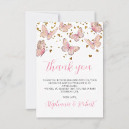 Rosa & Guld Butterfly Kisses Baby Shower Tack Kort