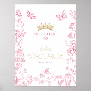 Rosa Guld Butterfly Quinceañera Välkommen Poster