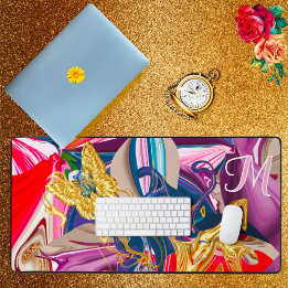 Rosa Guld Butterfly Swirl Monogram Flytande Abstra
