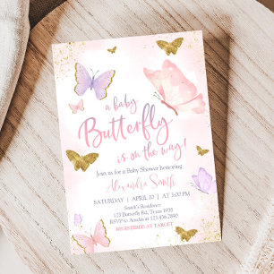 Rosa Guld Butterfly Vår Baby Shower Inbjudningar