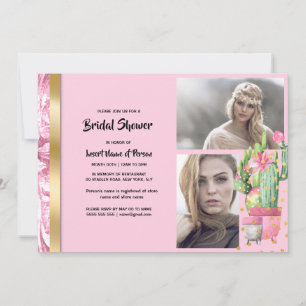 Rosa guld cactus succuls två färg fotogirly inbjudningar