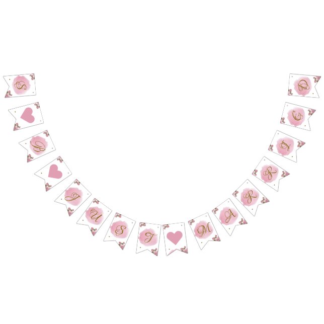  Rosa Guld Calligraphy Blommigt Elegant bröllop Vimplar (Alla)