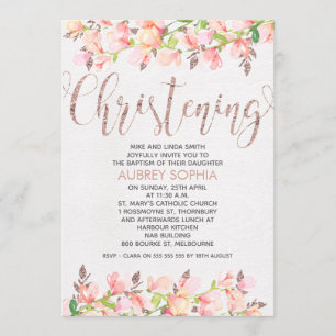 Rosa guld- CalligraphyChristeninginbjudan Inbjudningar