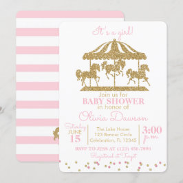 Rosa & Guld Carousel Girl Baby Shower Inbjudningar