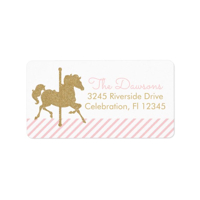 Rosa Guld Carousel Merry Go Round Returadress Adressetikett (Framsidan)