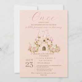 Rosa Guld Castle Princess Baby Shower Inbjudningar