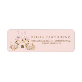 Rosa Guld Castle Princess Baby Shower Returadress Etikett
