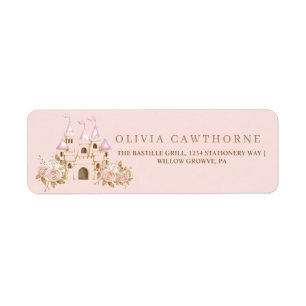 Rosa Guld Castle Princess Baby Shower Returadress Etikett