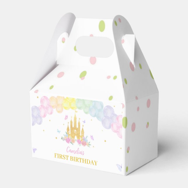 Rosa Guld Castle Princess Birthday Favor Box Presentaskar (Framsidan Sidan)