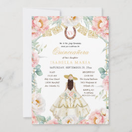 Rosa & Guld Charra med Photo Mexican Quinceañera Inbjudningar